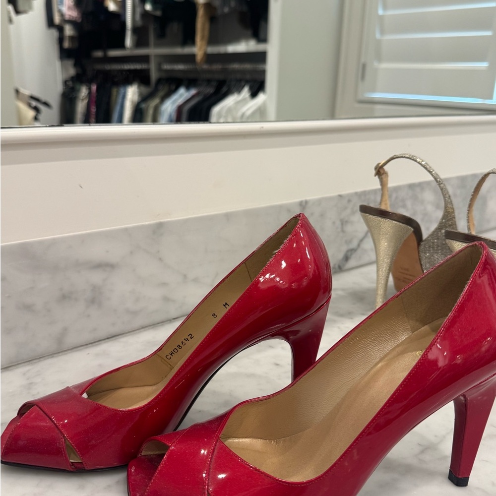 Stuart Weitzman Elegant Red Peep-Toe Heels size 8